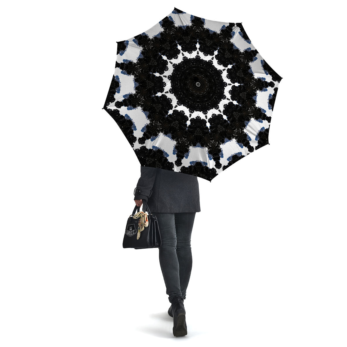 Kaleidoscope White And Black Print Umbrella-grizzshop