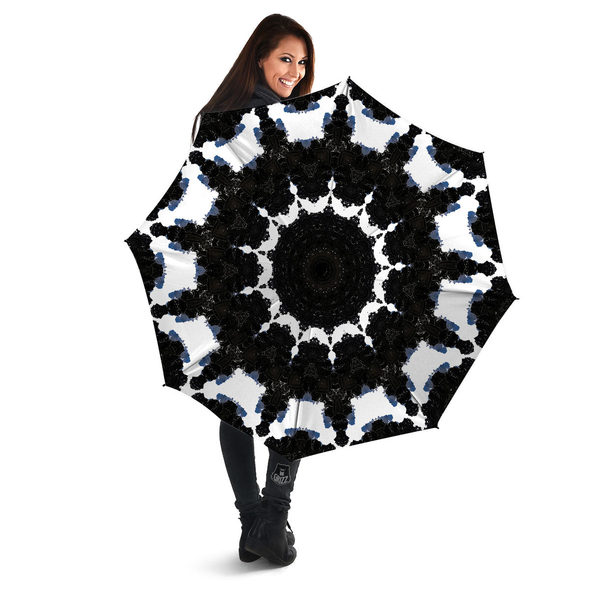 Kaleidoscope White And Black Print Umbrella-grizzshop