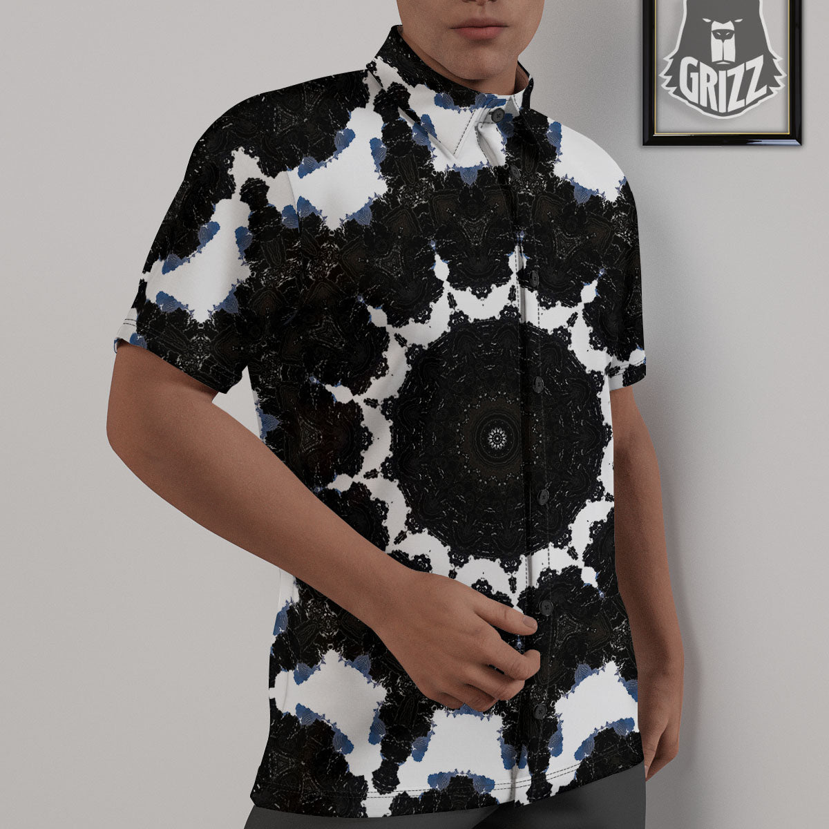 Kaleidoscope White And Black Print Untucked Shirts-grizzshop