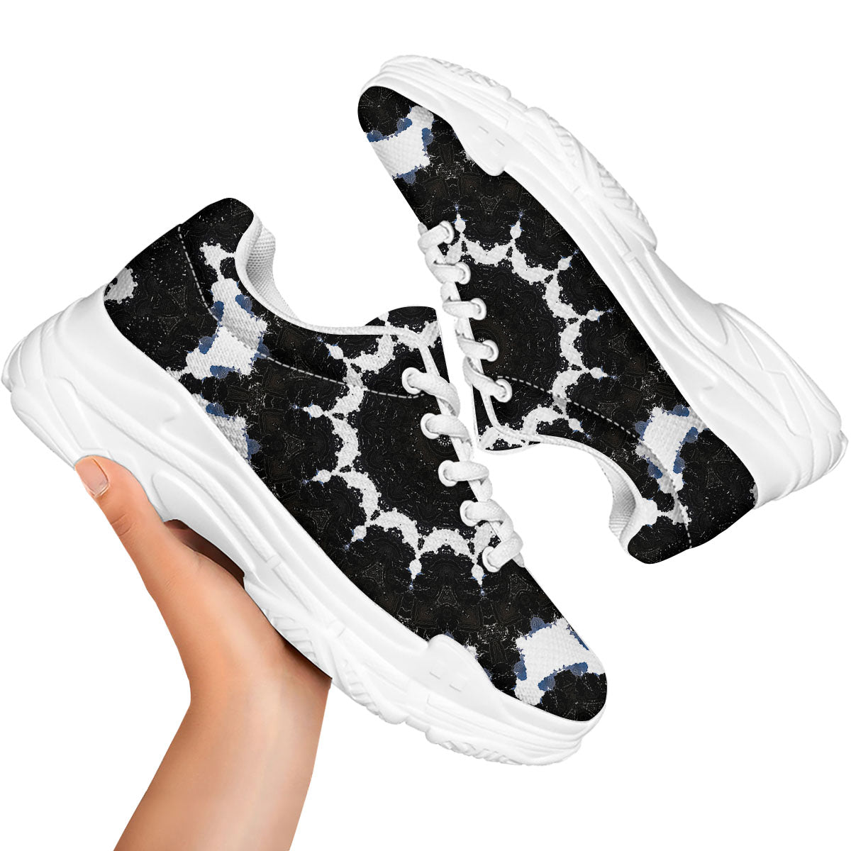 Kaleidoscope White And Black Print White Chunky Shoes-grizzshop