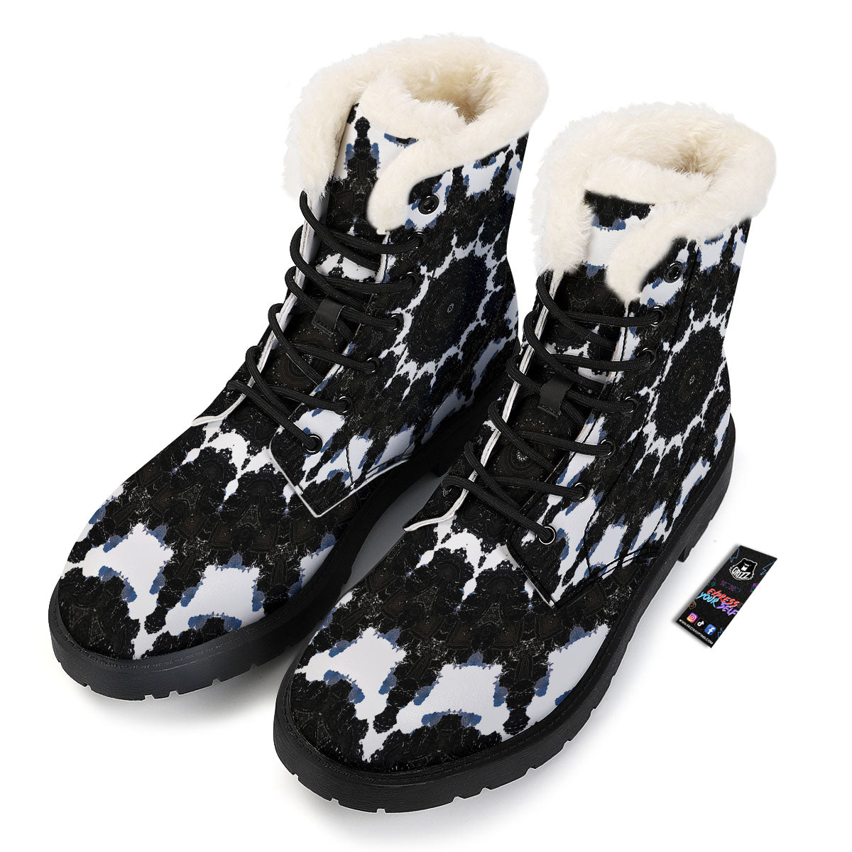 Kaleidoscope White And Black Print Winter Boots-grizzshop