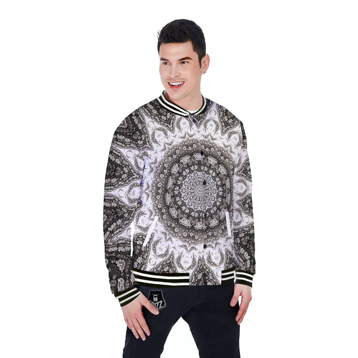 Kaleidoscope White Print Baseball Jacket-grizzshop