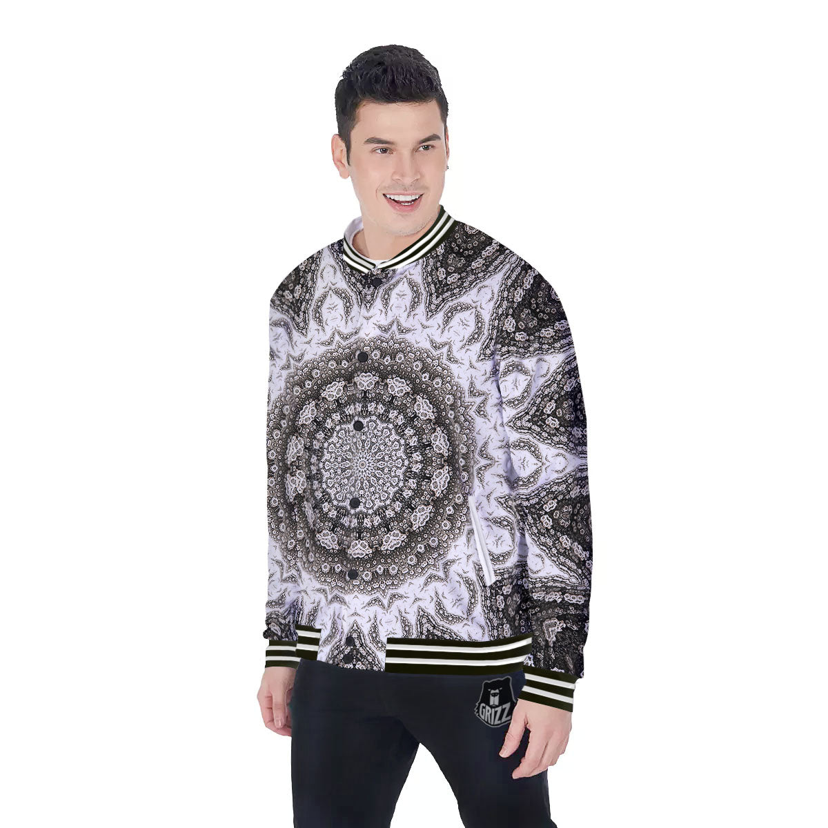 Kaleidoscope White Print Baseball Jacket-grizzshop
