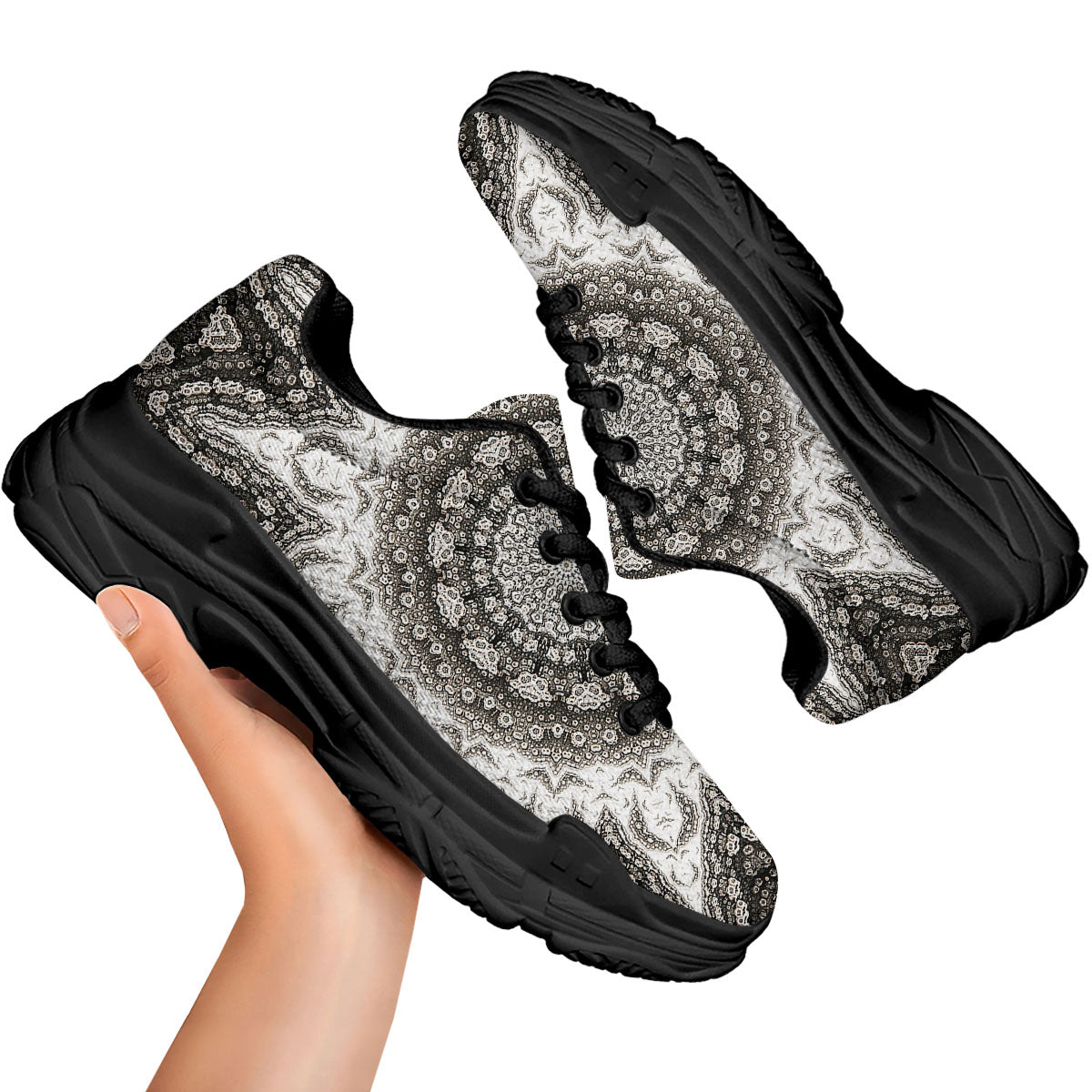 Kaleidoscope White Print Black Chunky Shoes-grizzshop