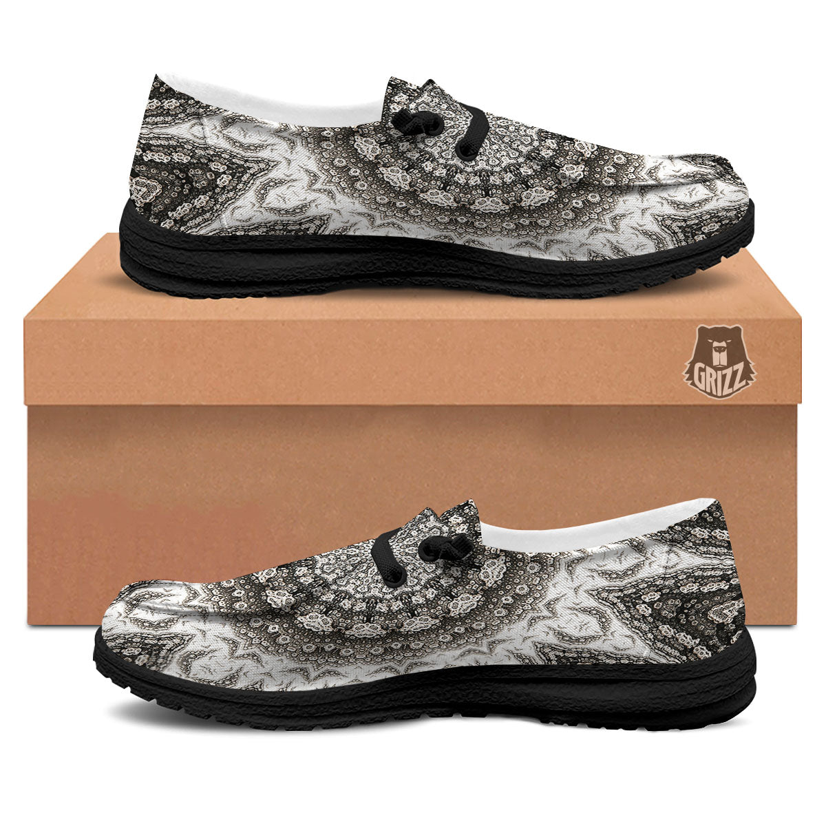 Kaleidoscope White Print Black Loafers-grizzshop