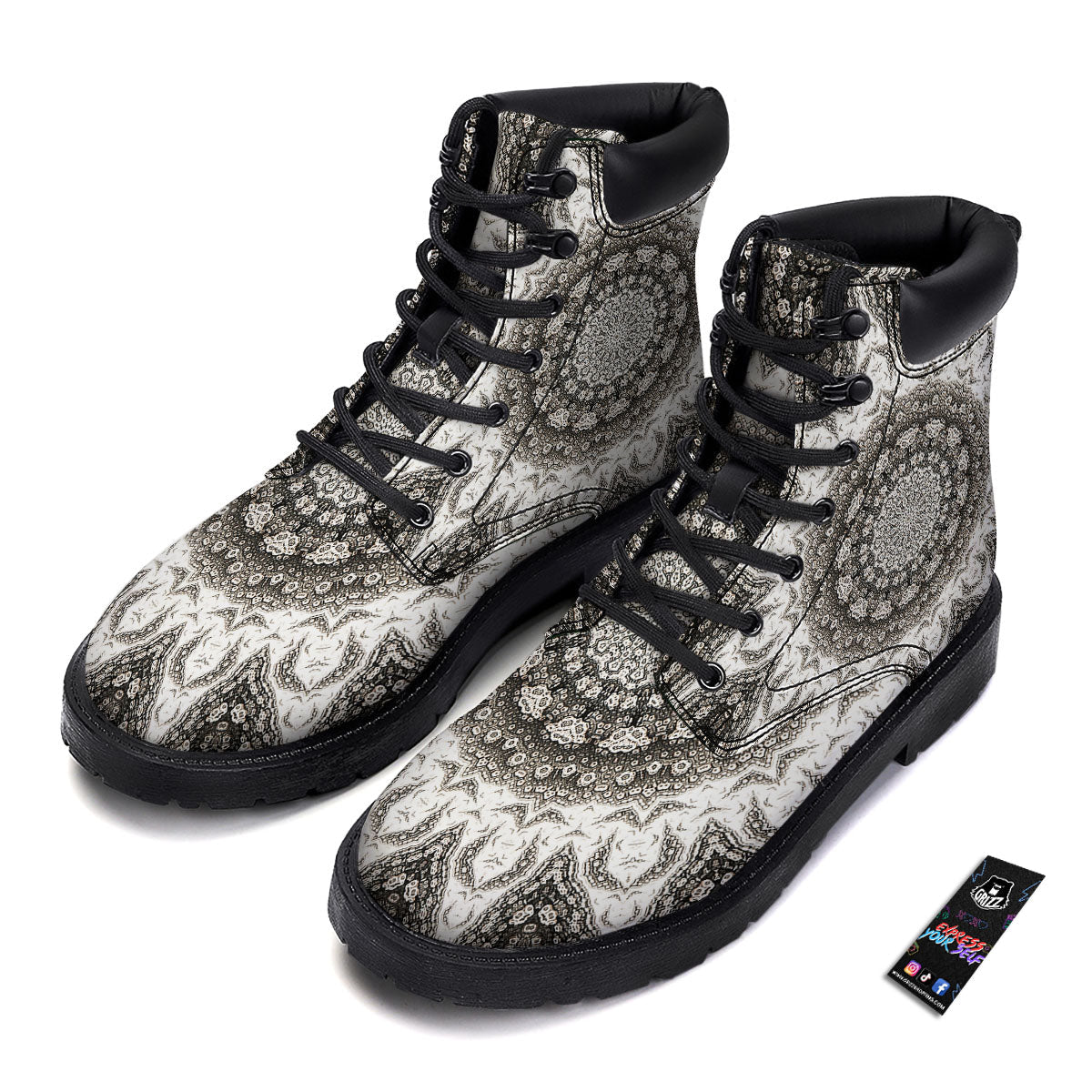 Kaleidoscope White Print Boots-grizzshop