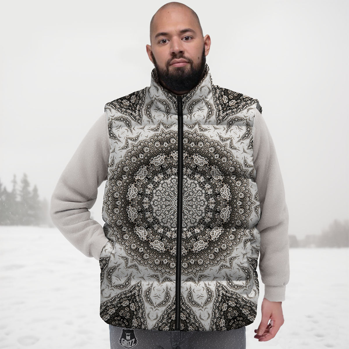 Kaleidoscope White Print Down Vest