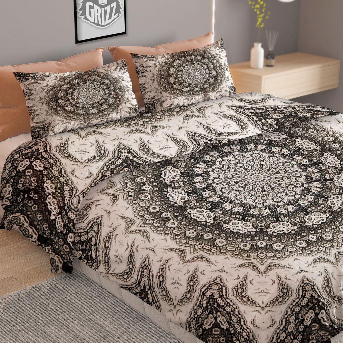 Kaleidoscope White Print Duvet Cover Bedding Set