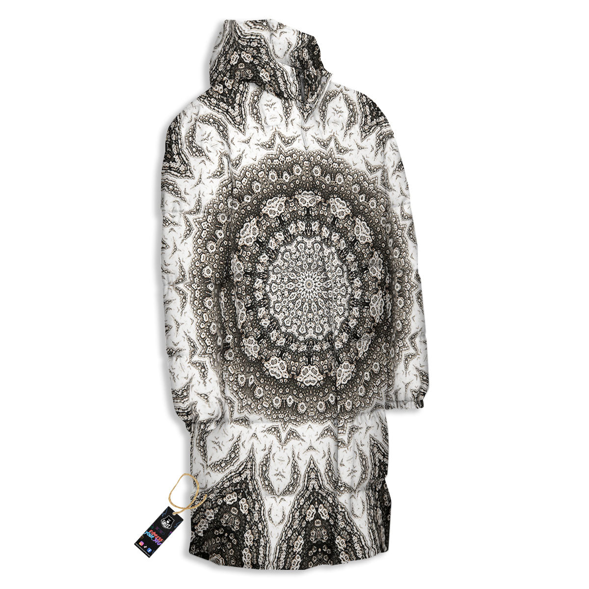 Kaleidoscope White Print Long Down Jacket-grizzshop