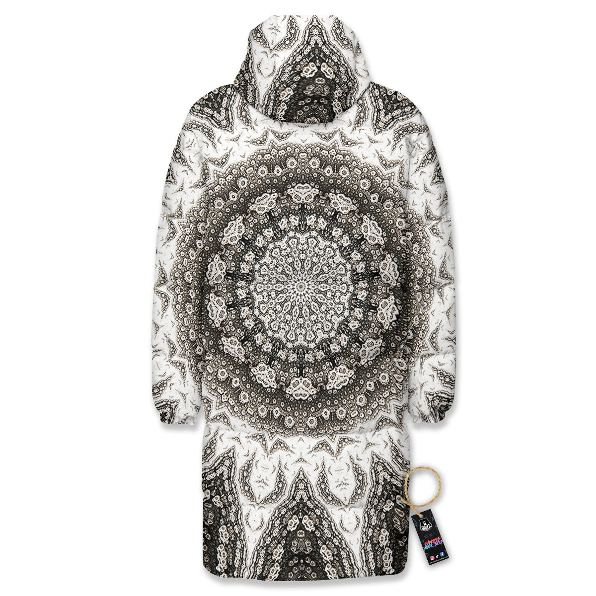 Kaleidoscope White Print Long Down Jacket-grizzshop