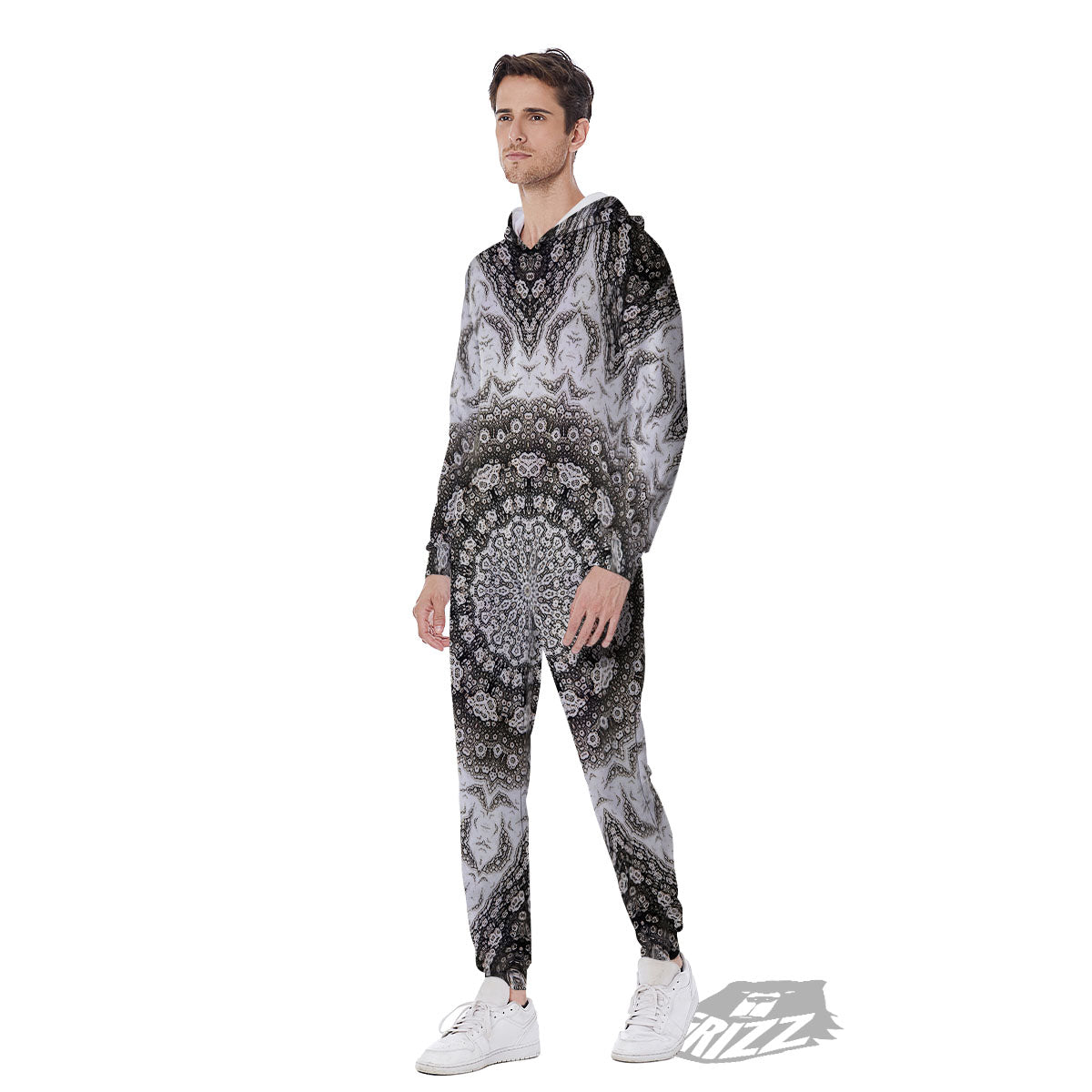 Kaleidoscope White Print Men's Jumpsuit-grizzshop