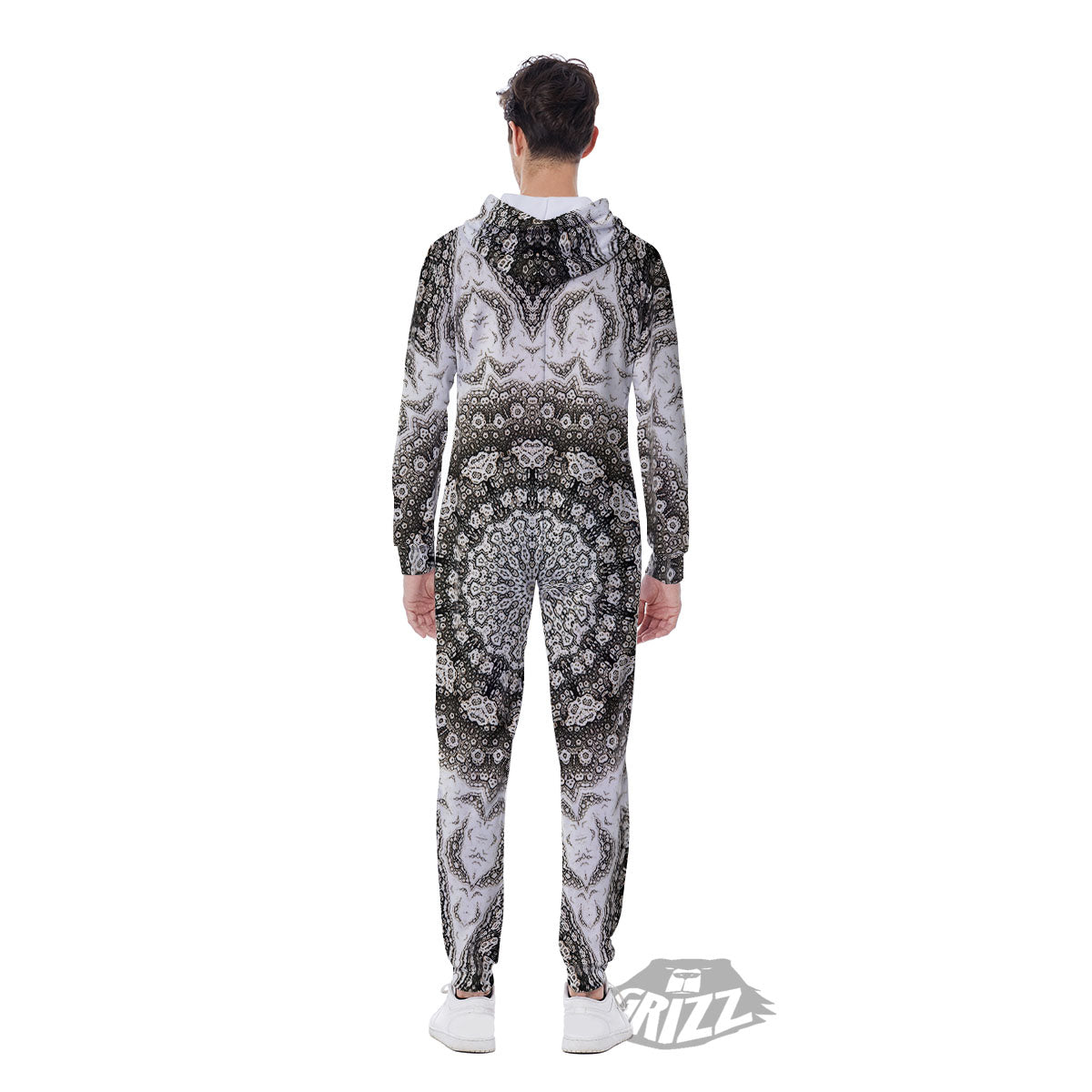 Kaleidoscope White Print Men's Jumpsuit-grizzshop