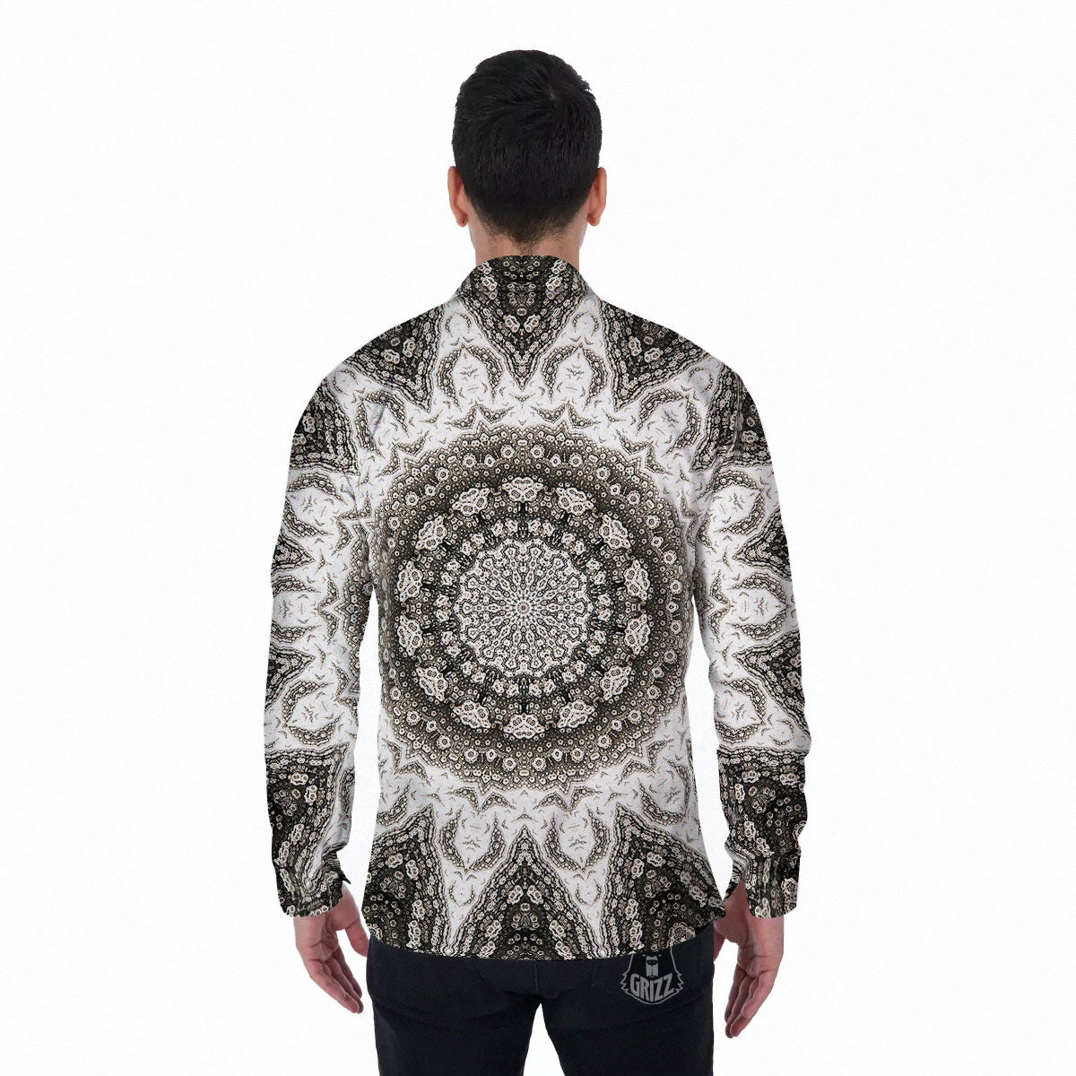Kaleidoscope White Print Men's Long Sleeve Shirts-grizzshop