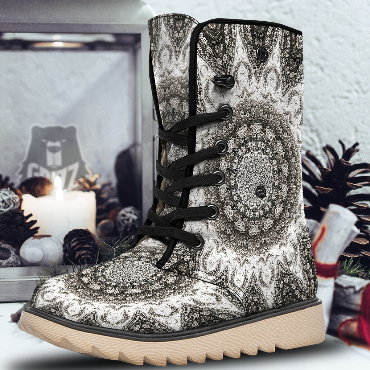 Kaleidoscope White Print Snow Boots-grizzshop