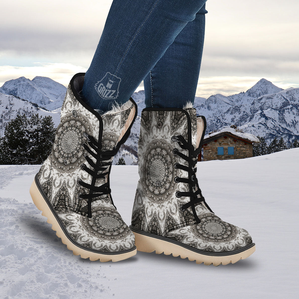 Kaleidoscope White Print Snow Boots-grizzshop