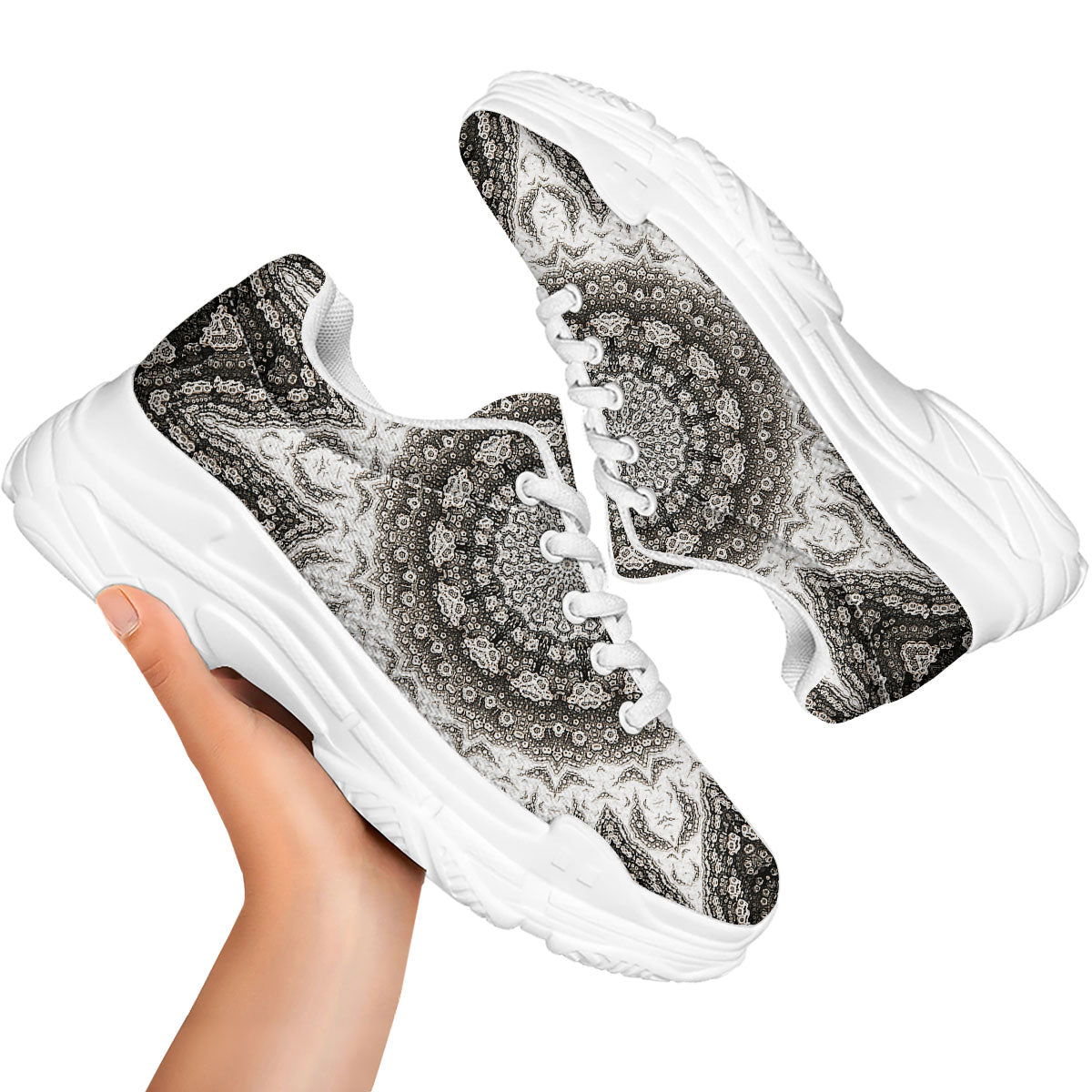 Kaleidoscope White Print White Chunky Shoes-grizzshop