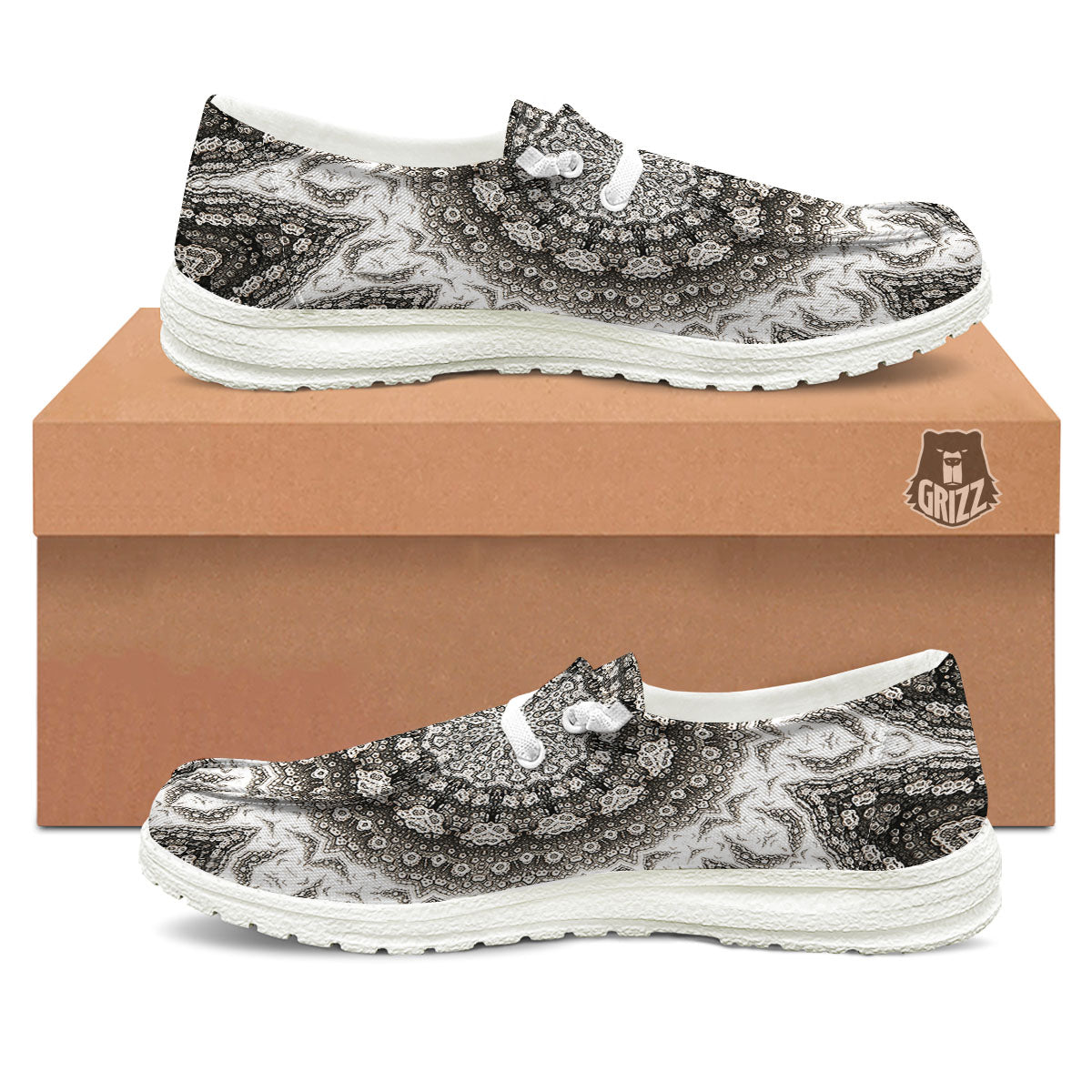 Kaleidoscope White Print White Loafers-grizzshop