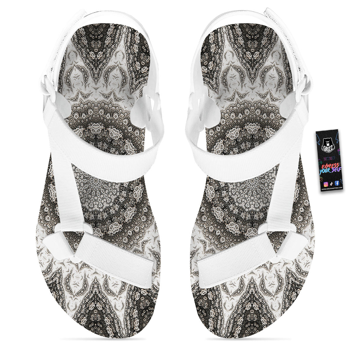 Kaleidoscope White Print White Open Toe Sandals-grizzshop