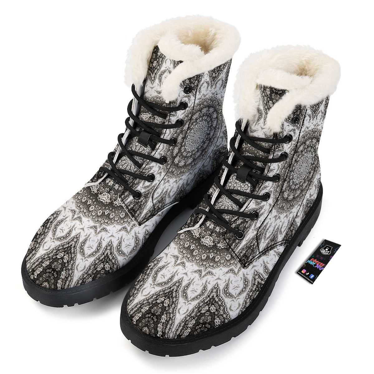 Kaleidoscope White Print Winter Boots-grizzshop