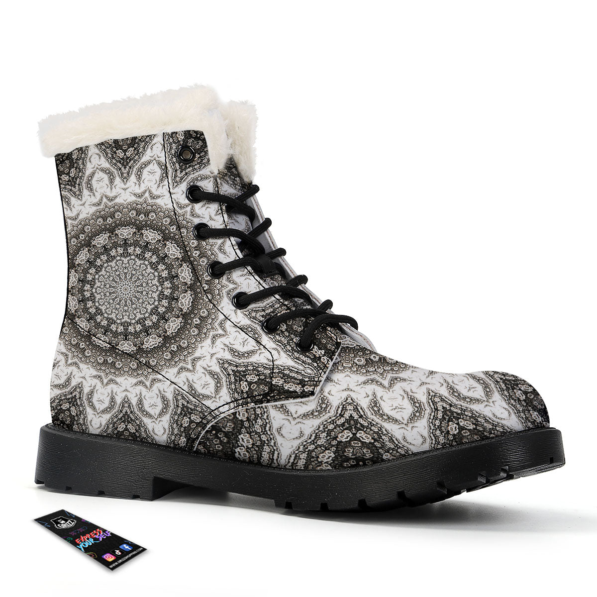 Kaleidoscope White Print Winter Boots-grizzshop