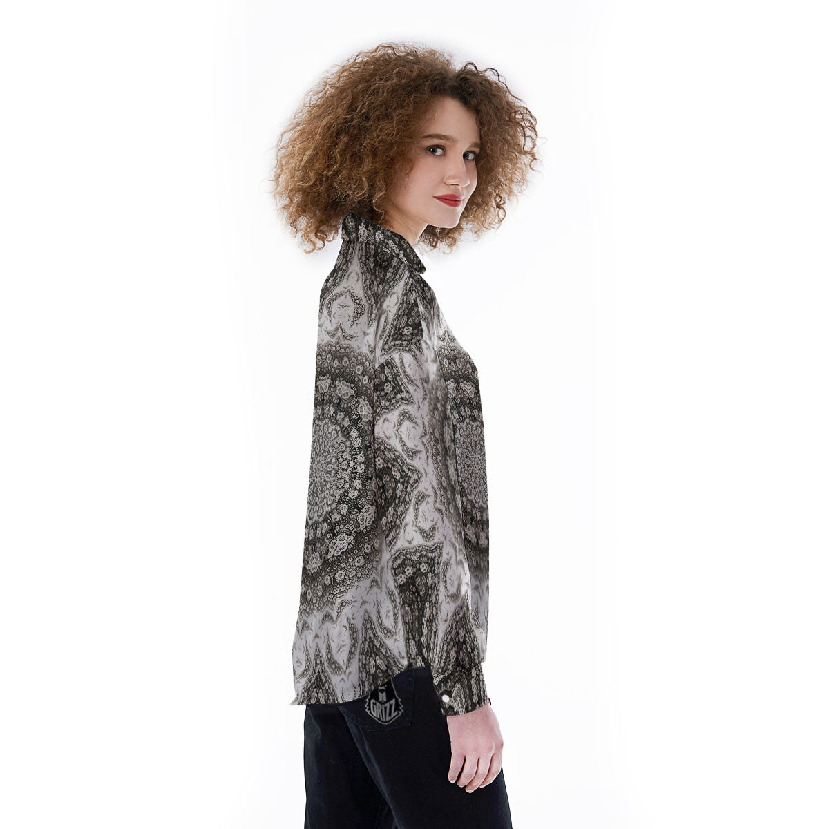 Kaleidoscope White Print Women's Long Sleeve Shirts-grizzshop
