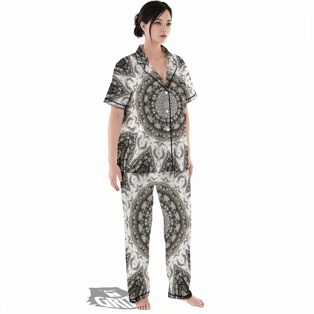 Kaleidoscope White Print Women's Pajamas Set-grizzshop