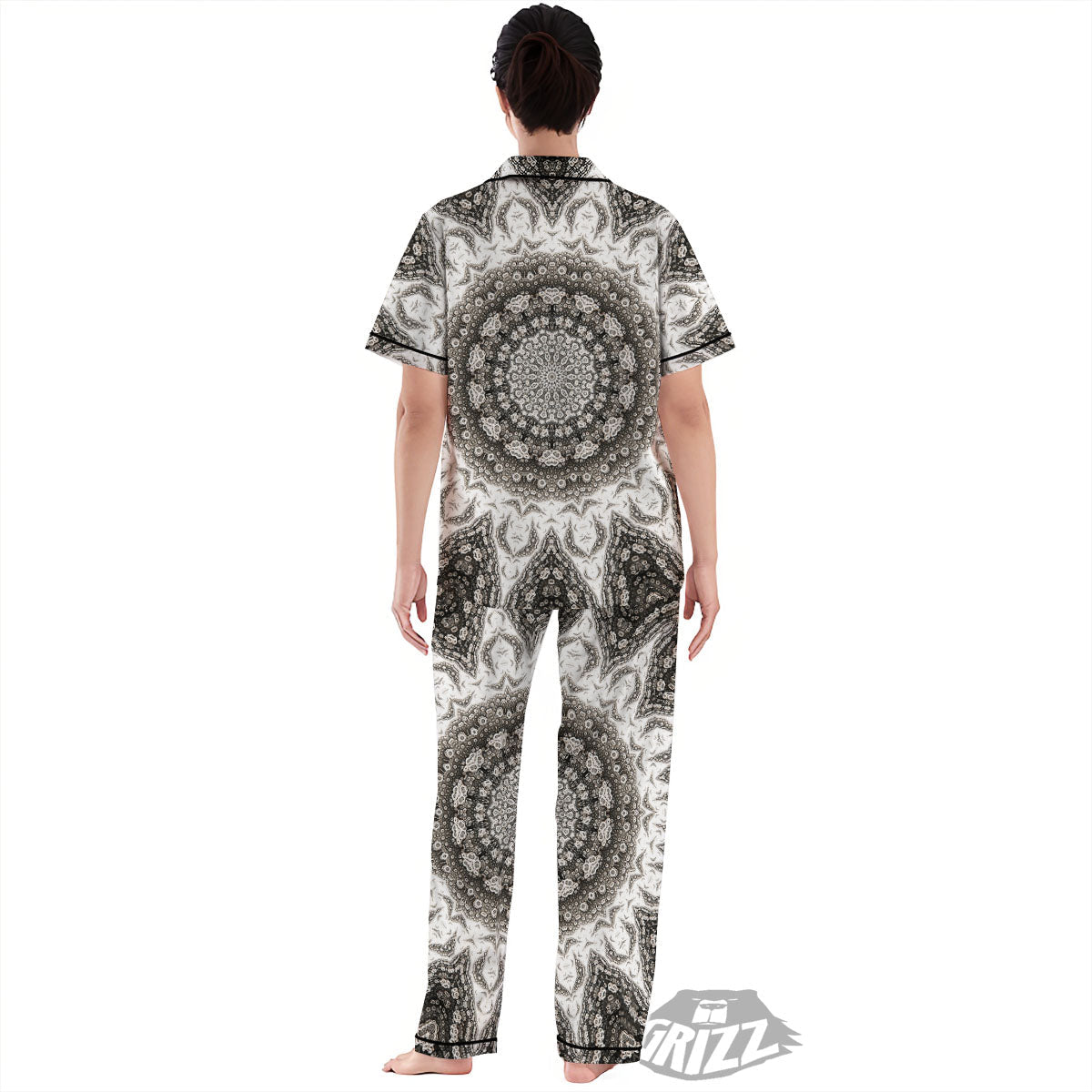 Kaleidoscope White Print Women's Pajamas Set-grizzshop