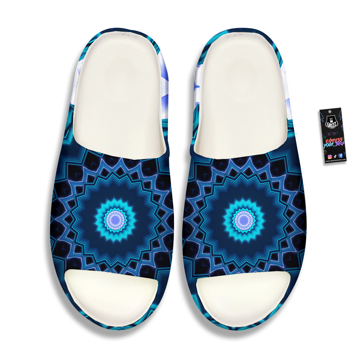 Kaleidoscope Blue Crystal Print Sandals-grizzshop