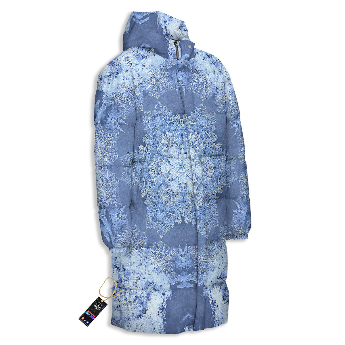 Kaleidoscope Blue Snowflake Print Long Down Jacket