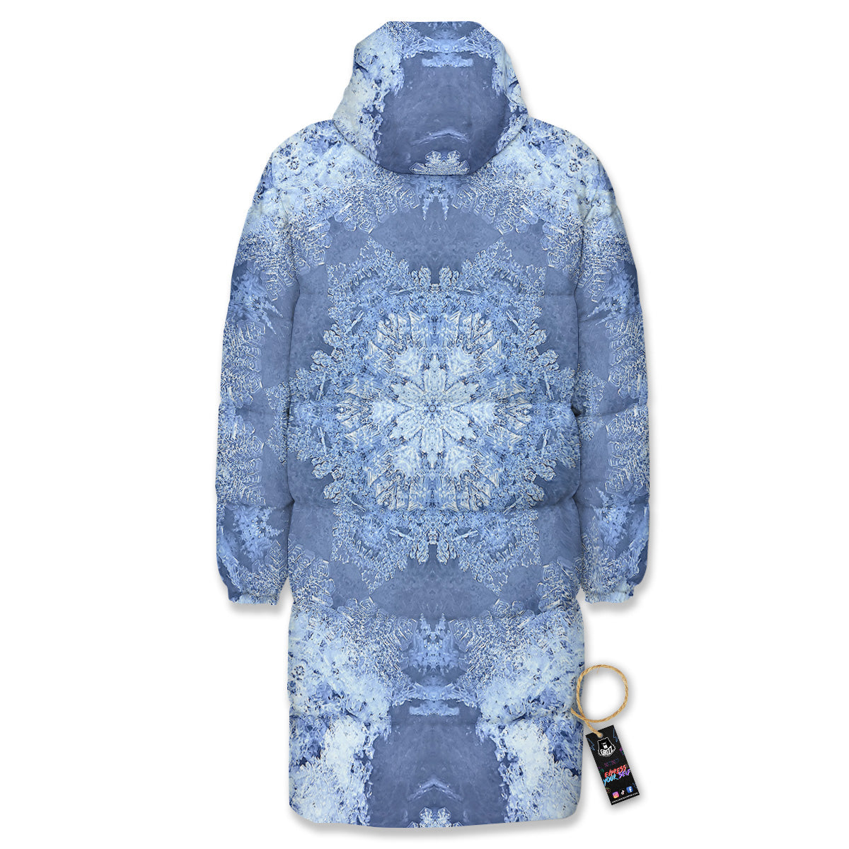 Kaleidoscope Blue Snowflake Print Long Down Jacket