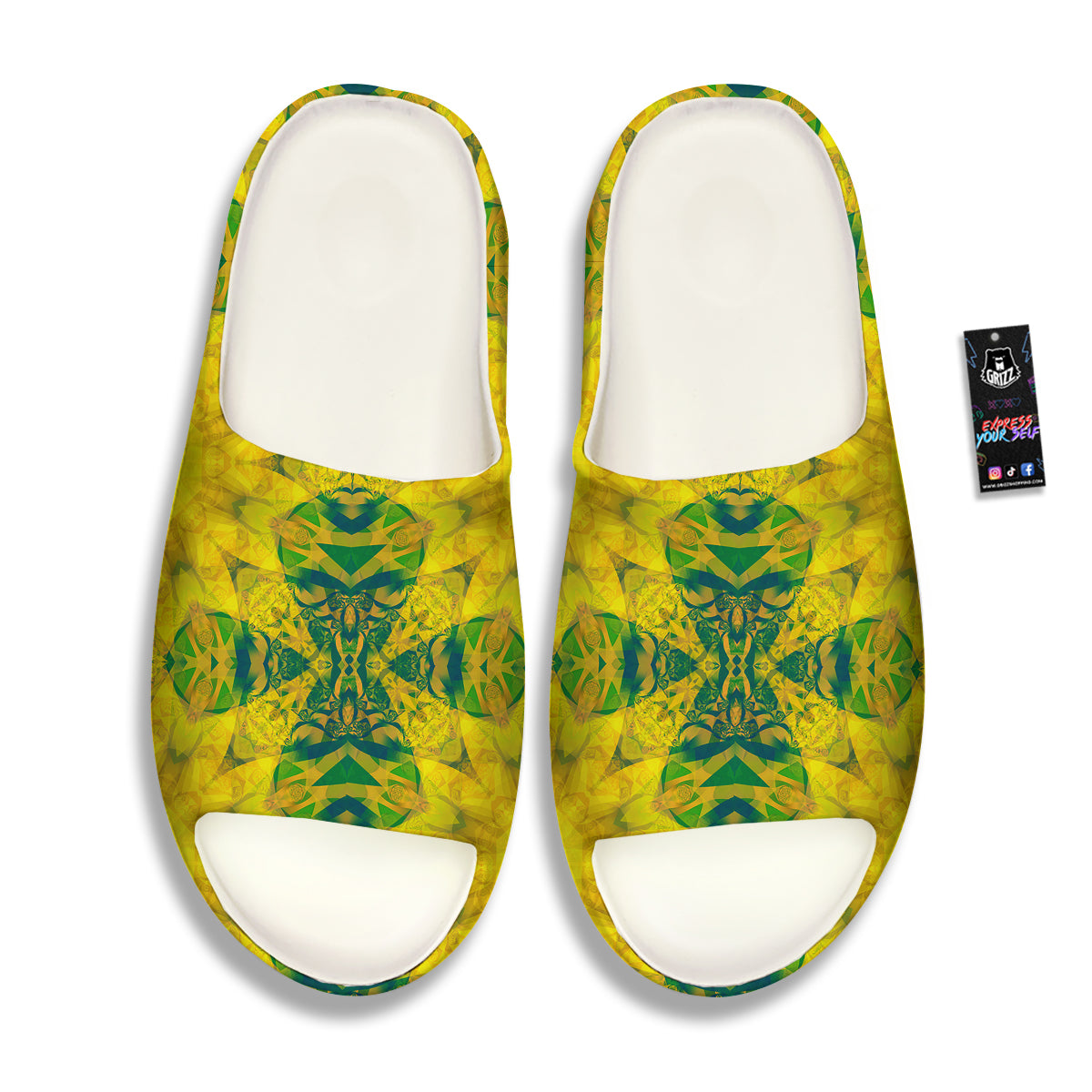 Kaleidoscope Flower Yellow Print Pattern Sandals-grizzshop