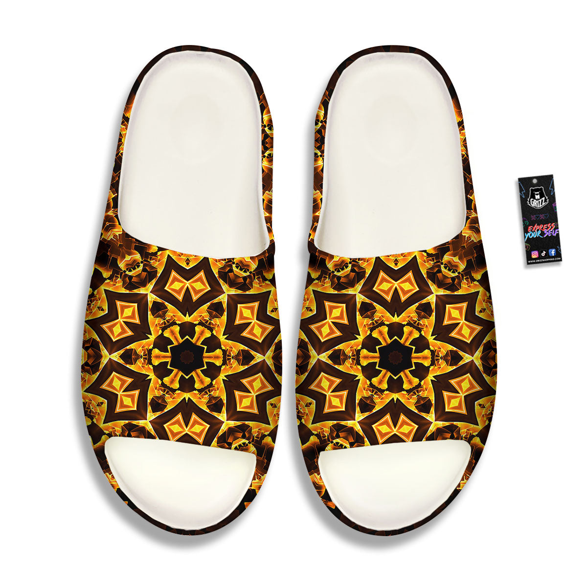 Kaleidoscope Lights Gold Print Sandals-grizzshop