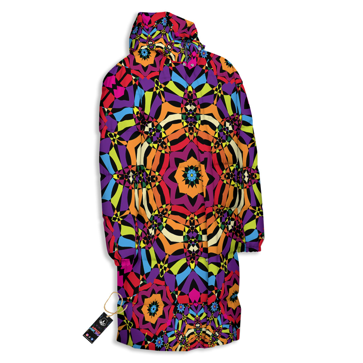 Kaleidoscope Psychedelic Colorful Print Long Down Jacket