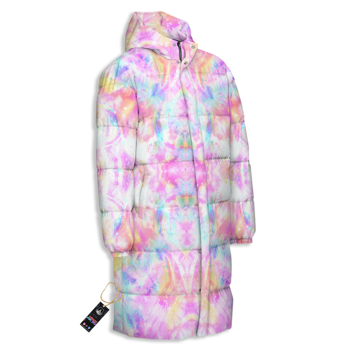 Kaleidoscope Tie Dye Pastel Print Pattern Long Down Jacket
