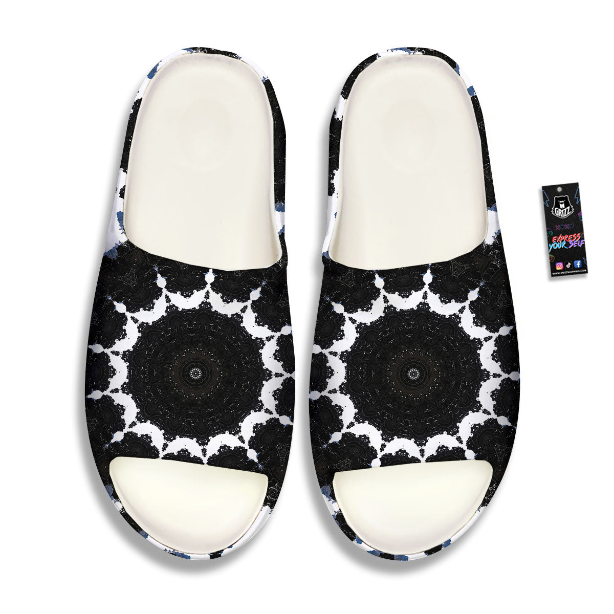 Kaleidoscope White And Black Print Sandals-grizzshop