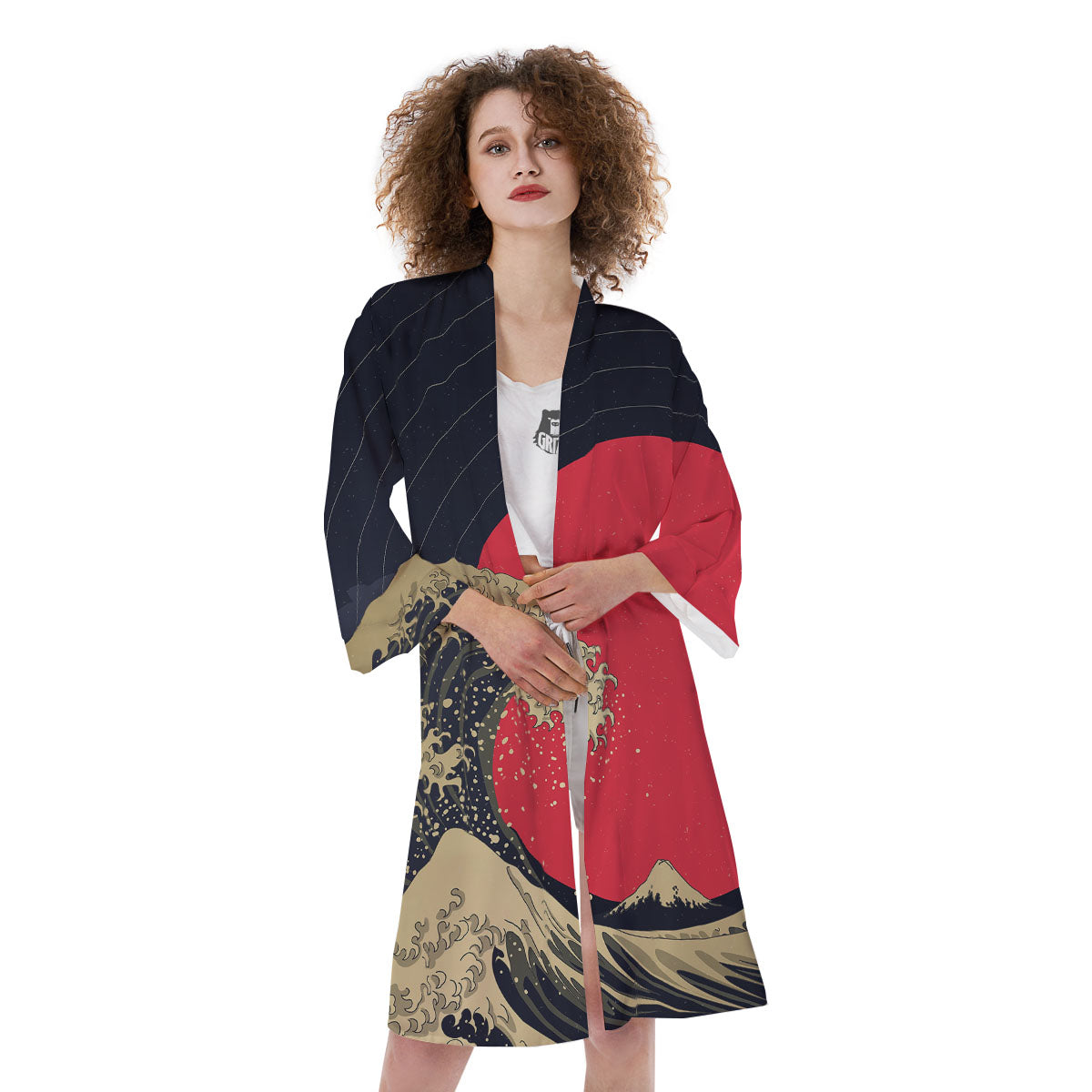 Kanagawa Wave Golden Print Kimono-grizzshop