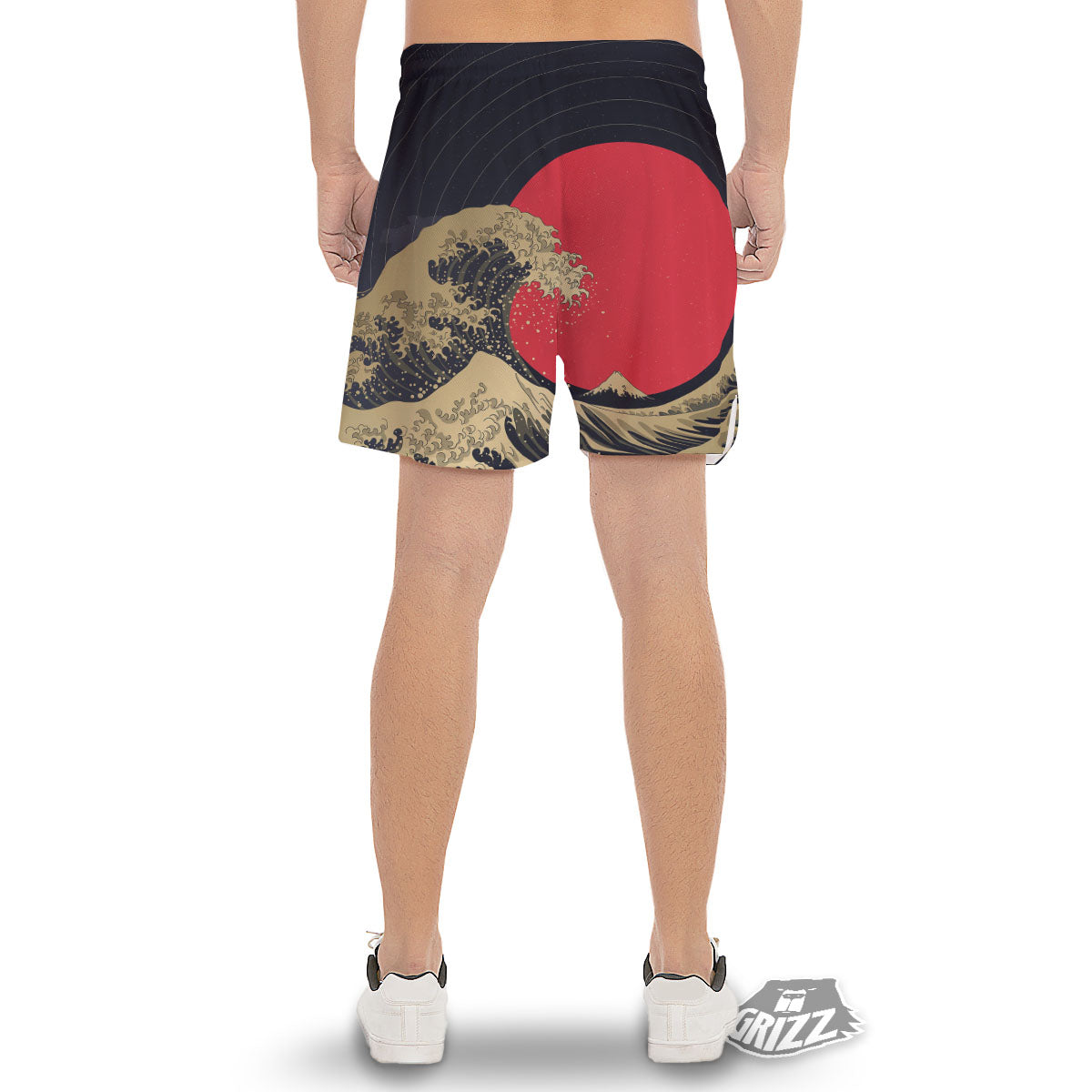 Kanagawa Wave Golden Print Men's Gym Shorts-grizzshop