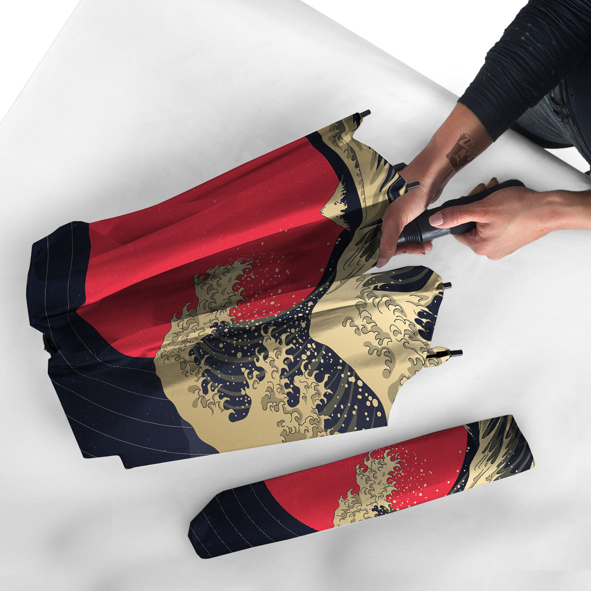 Kanagawa Wave Golden Print Umbrella-grizzshop