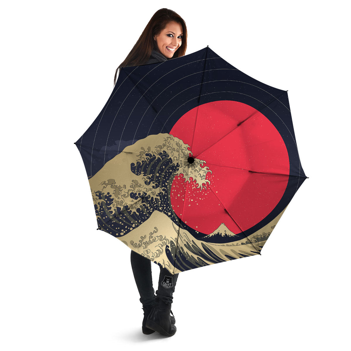 Kanagawa Wave Golden Print Umbrella-grizzshop