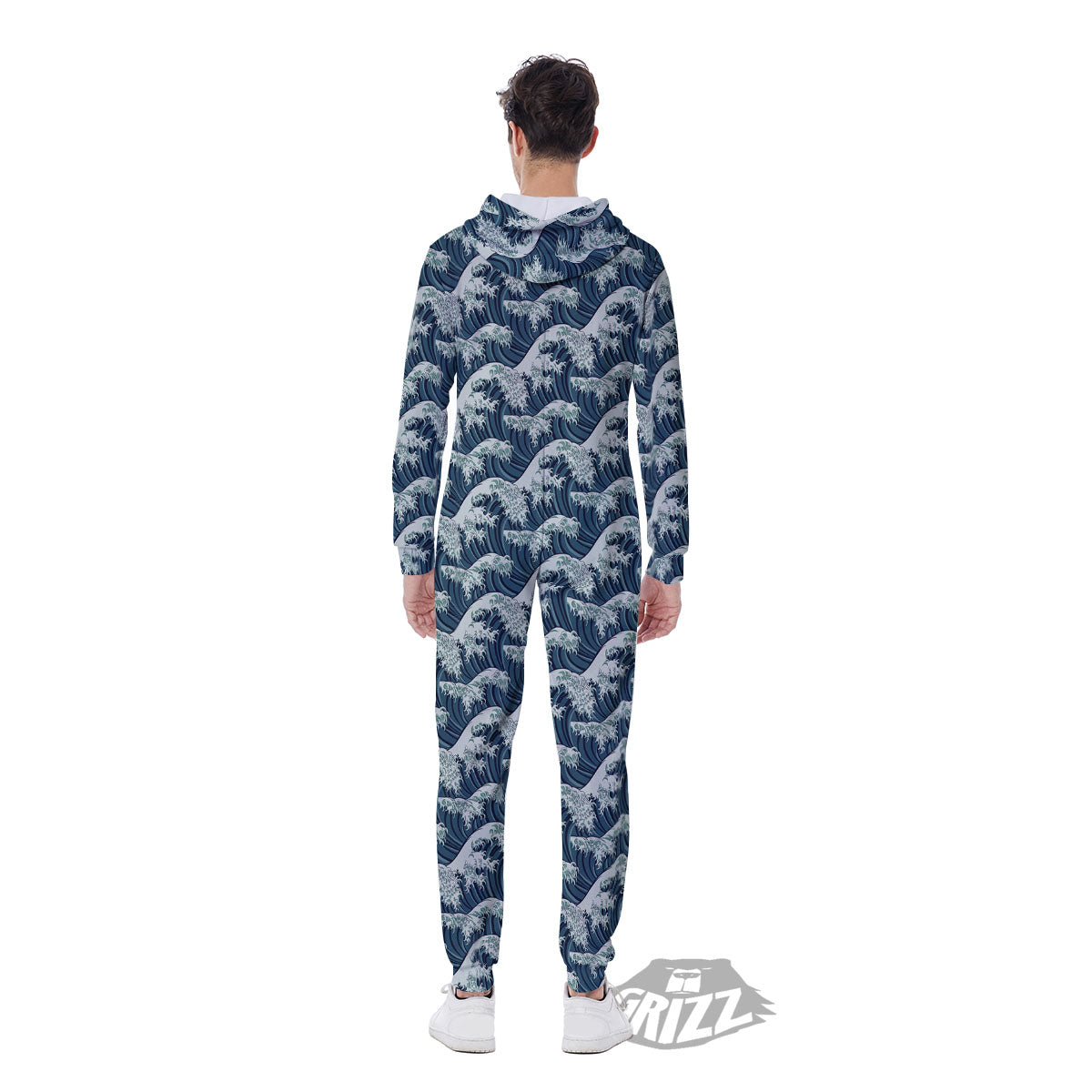 Kanagawa Wave Japanese Print Pattern Men's Jumpsuit-grizzshop