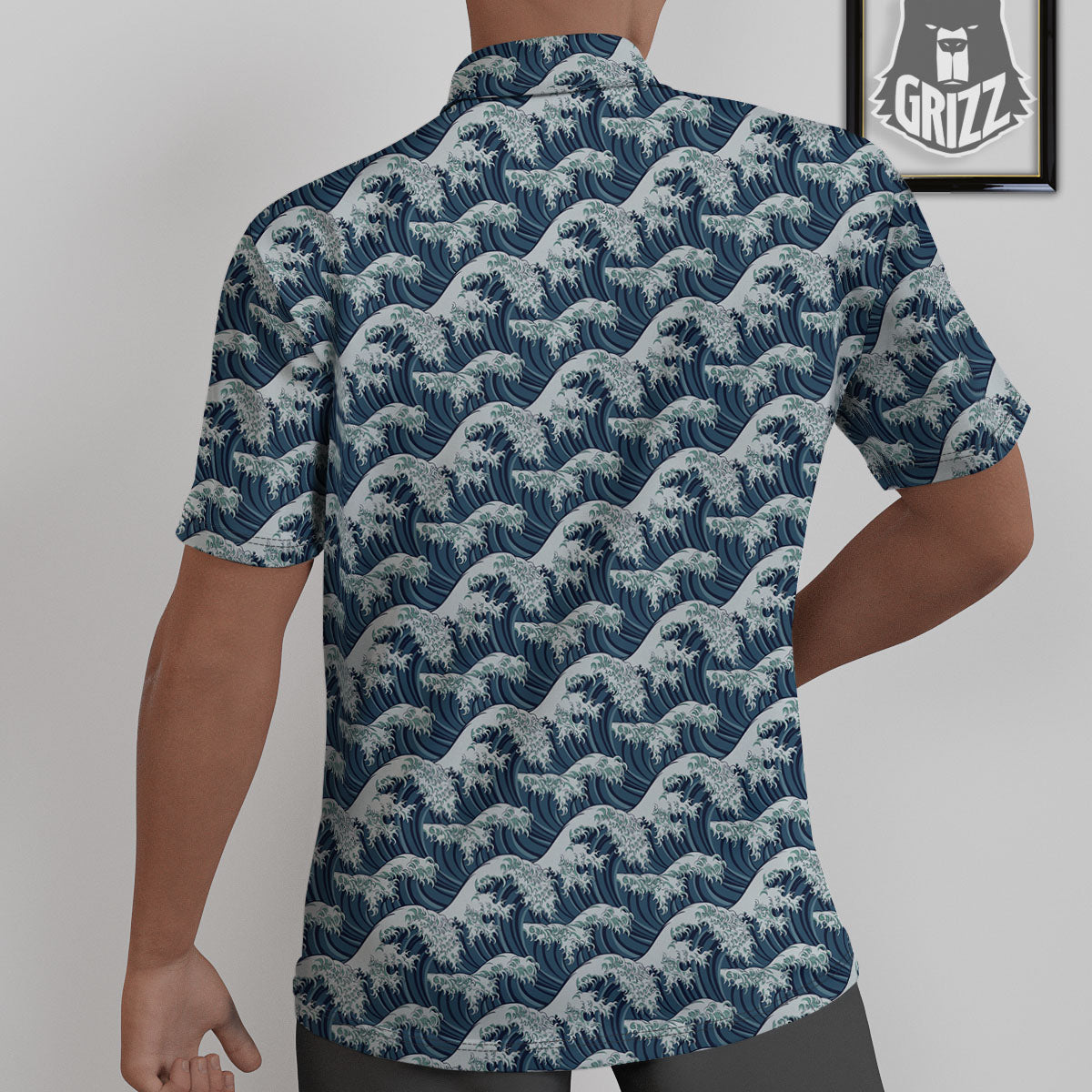 Kanagawa Wave Japanese Print Pattern Untucked Shirts-grizzshop