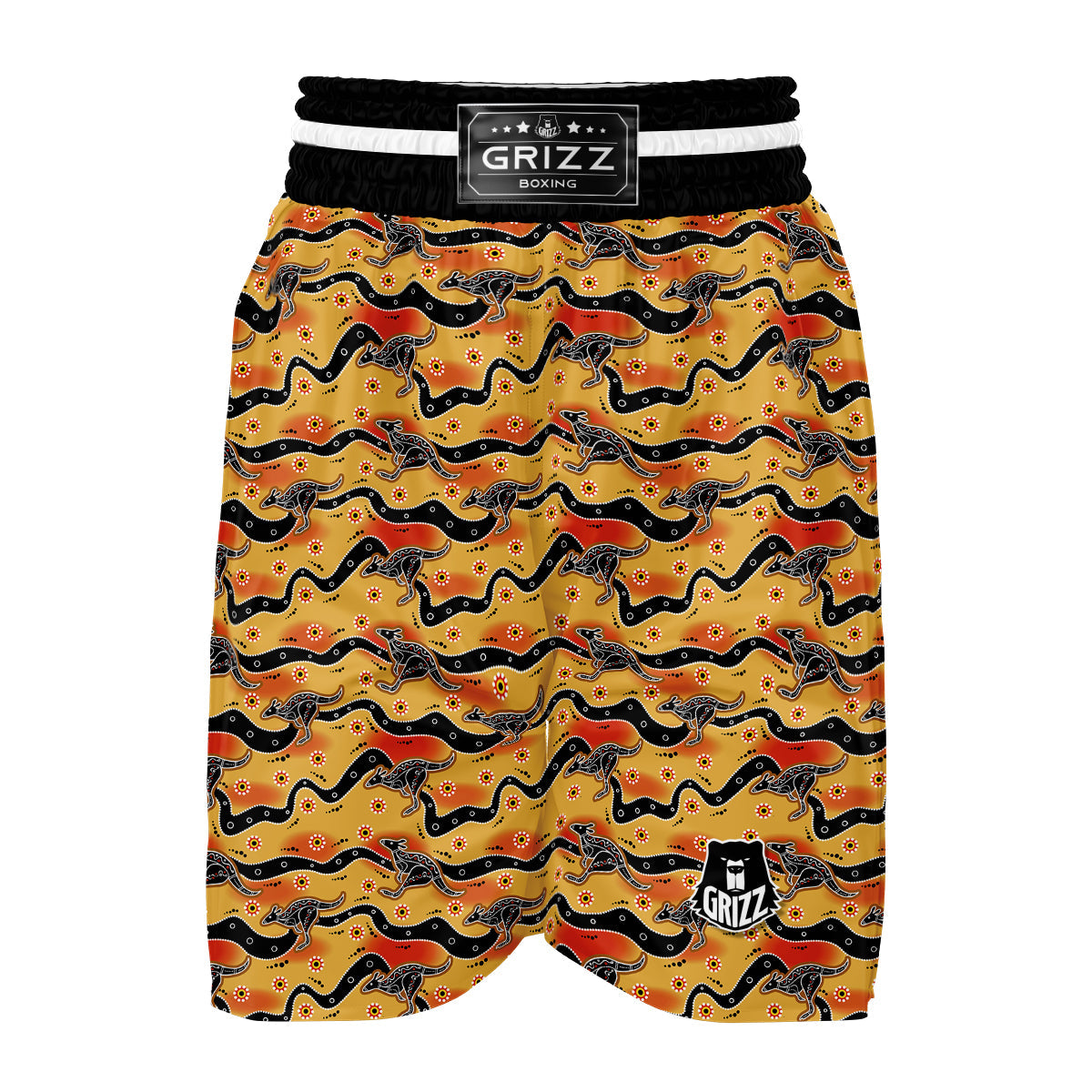 Kangaroo Aboriginal Orange Print Pattern Boxing Shorts-grizzshop