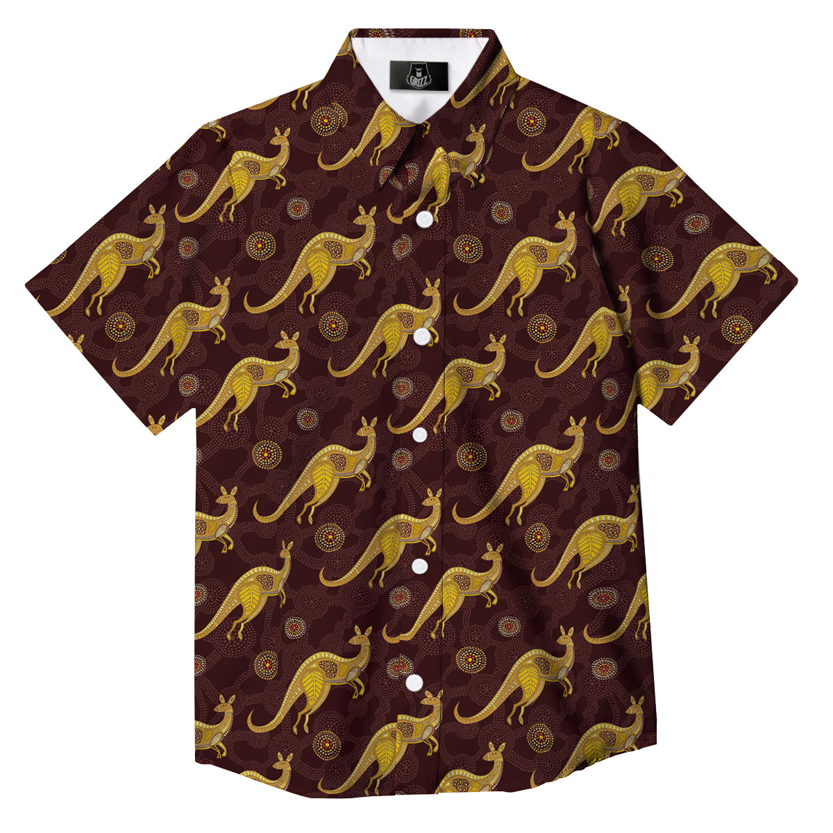 Kangaroo Aboriginal Print Pattern Button Up Shirt-grizzshop
