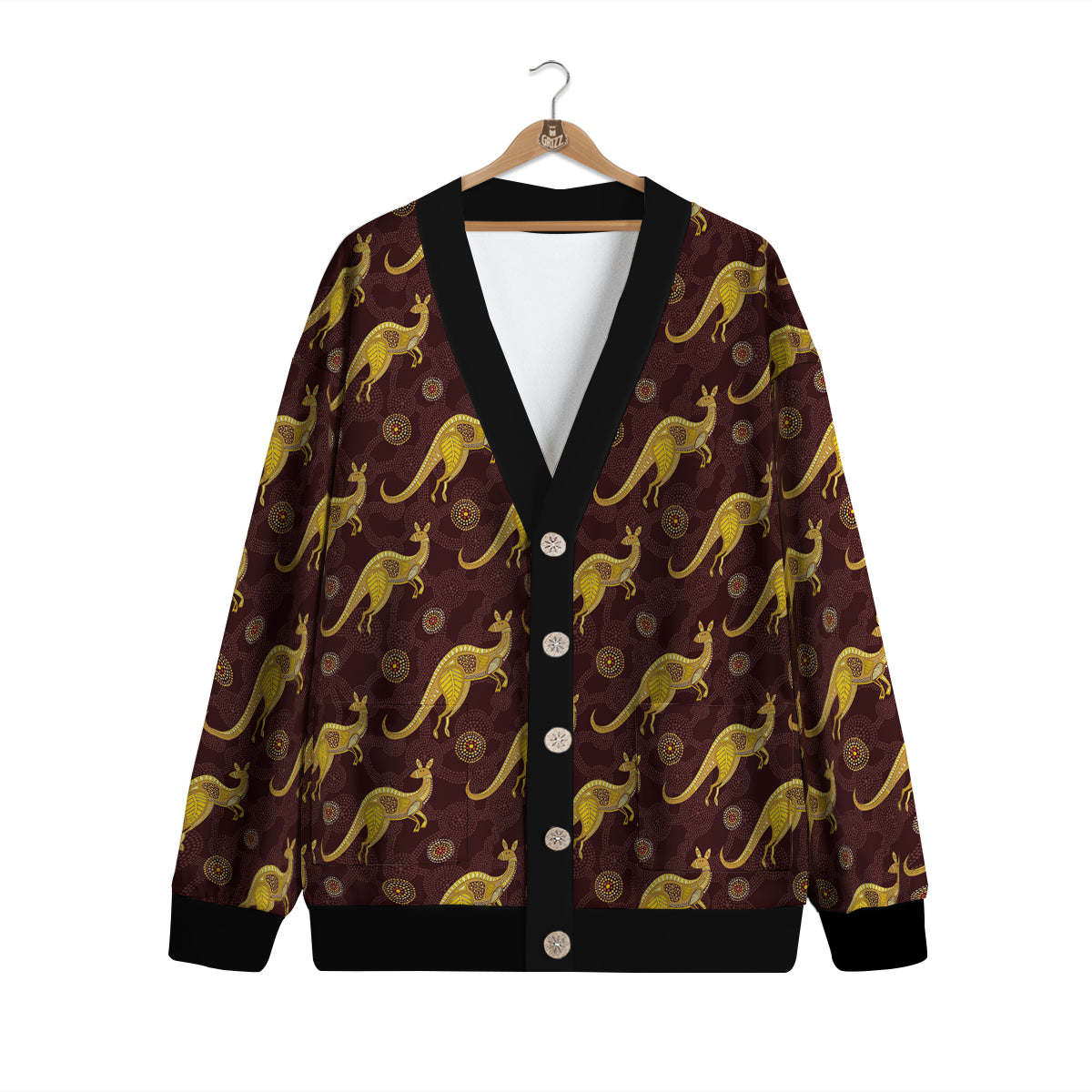 Kangaroo Aboriginal Print Pattern Cardigan-grizzshop