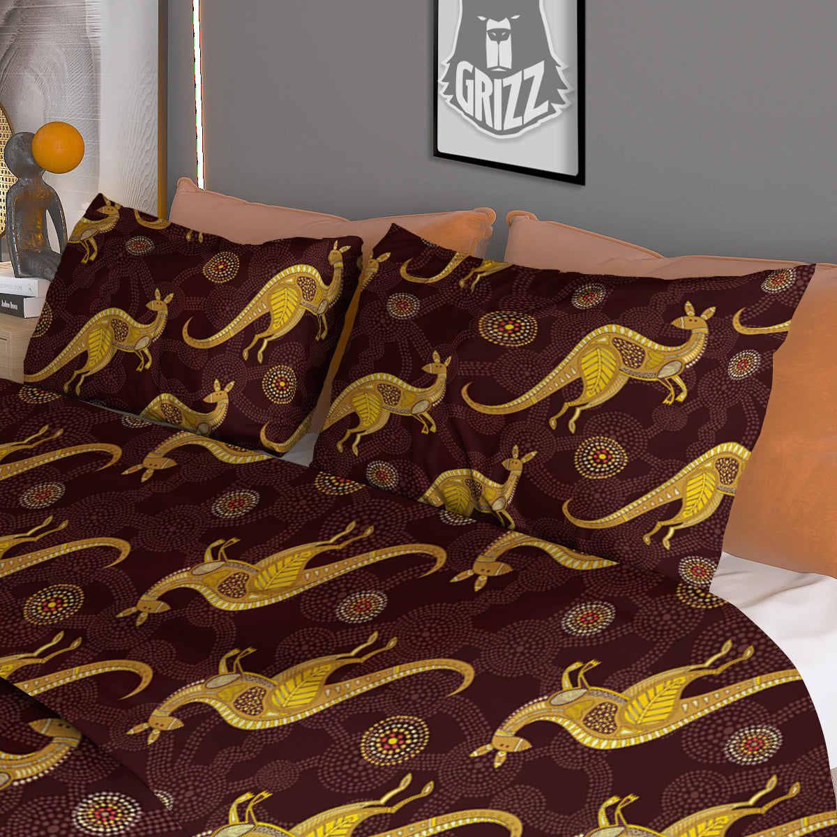 Kangaroo Aboriginal Print Pattern Duvet Cover Bedding Set