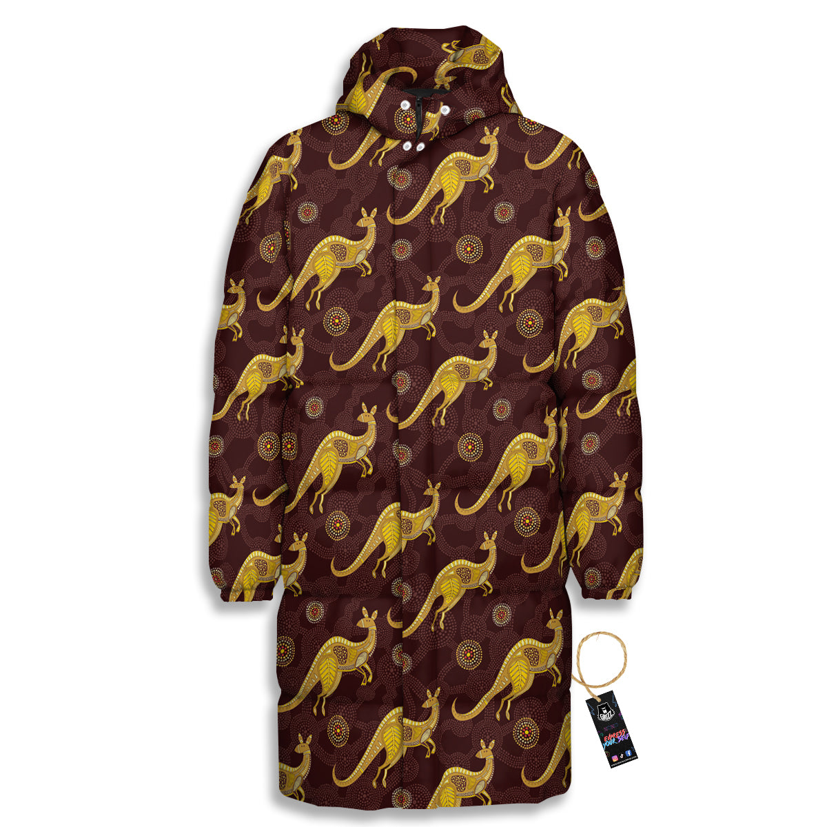 Kangaroo Aboriginal Print Pattern Long Down Jacket-grizzshop