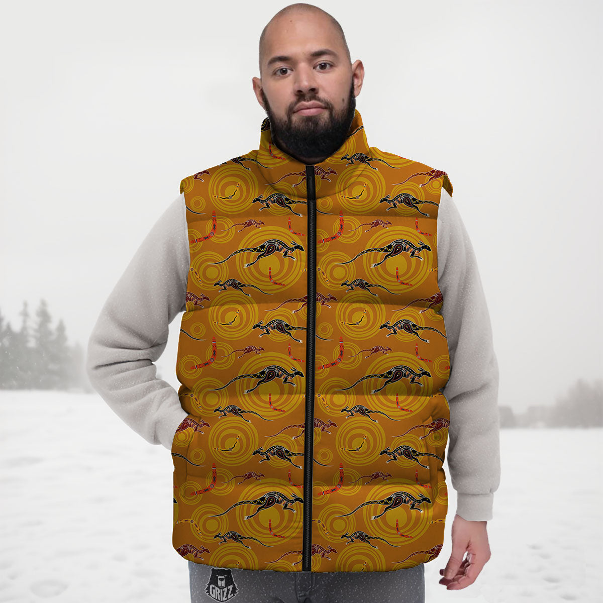 Kangaroo And Boomerang Aboriginal Print Down Vest