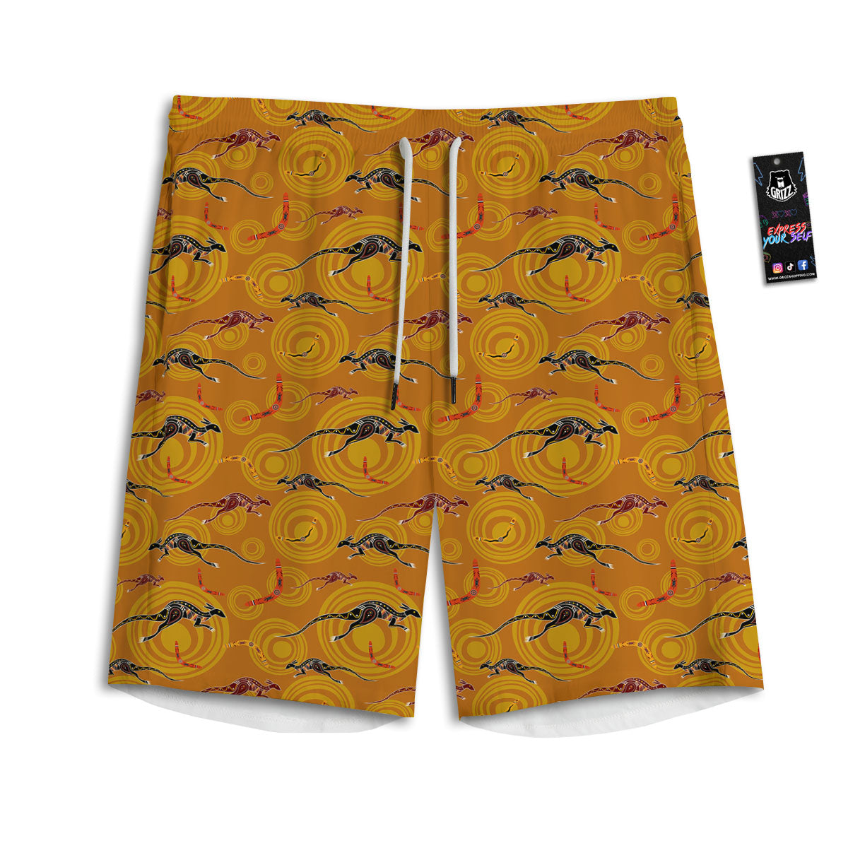 Kangaroo And Boomerang Aboriginal Print Men's Athletic Shorts