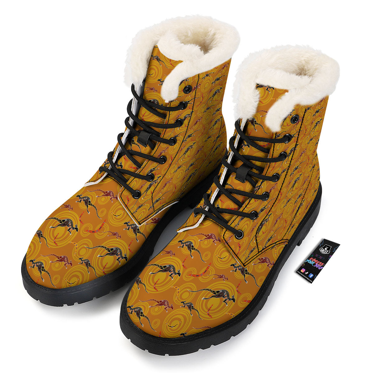 Kangaroo And Boomerang Aboriginal Print Winter Boots-grizzshop