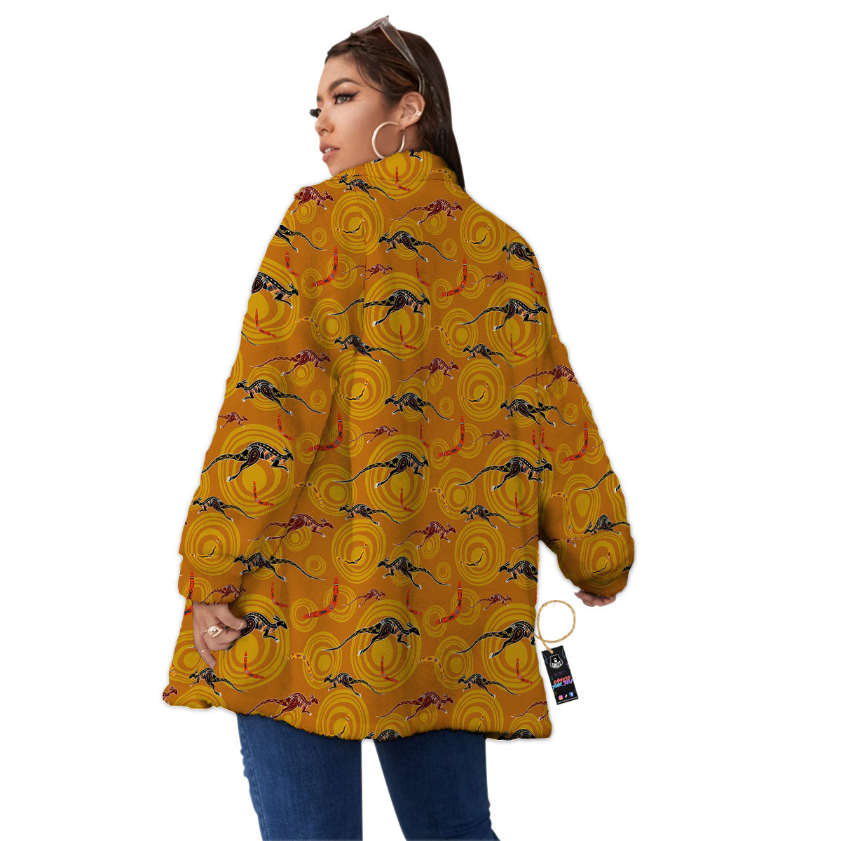 Kangaroo And Boomerang Aboriginal Print Women's Sherpa Jacket-grizzshop
